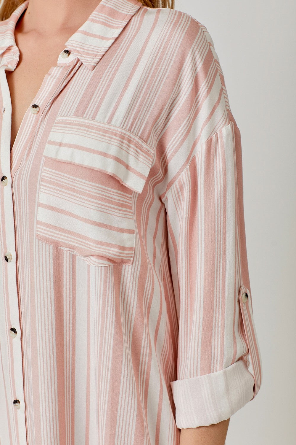 Pretty in Pink Striped Shirt Dress
