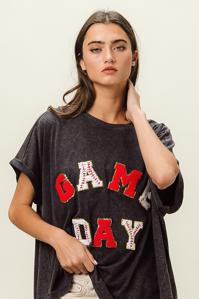 GAME DAY Baseball Fan Vintage Washed Oversized T-Shirt
