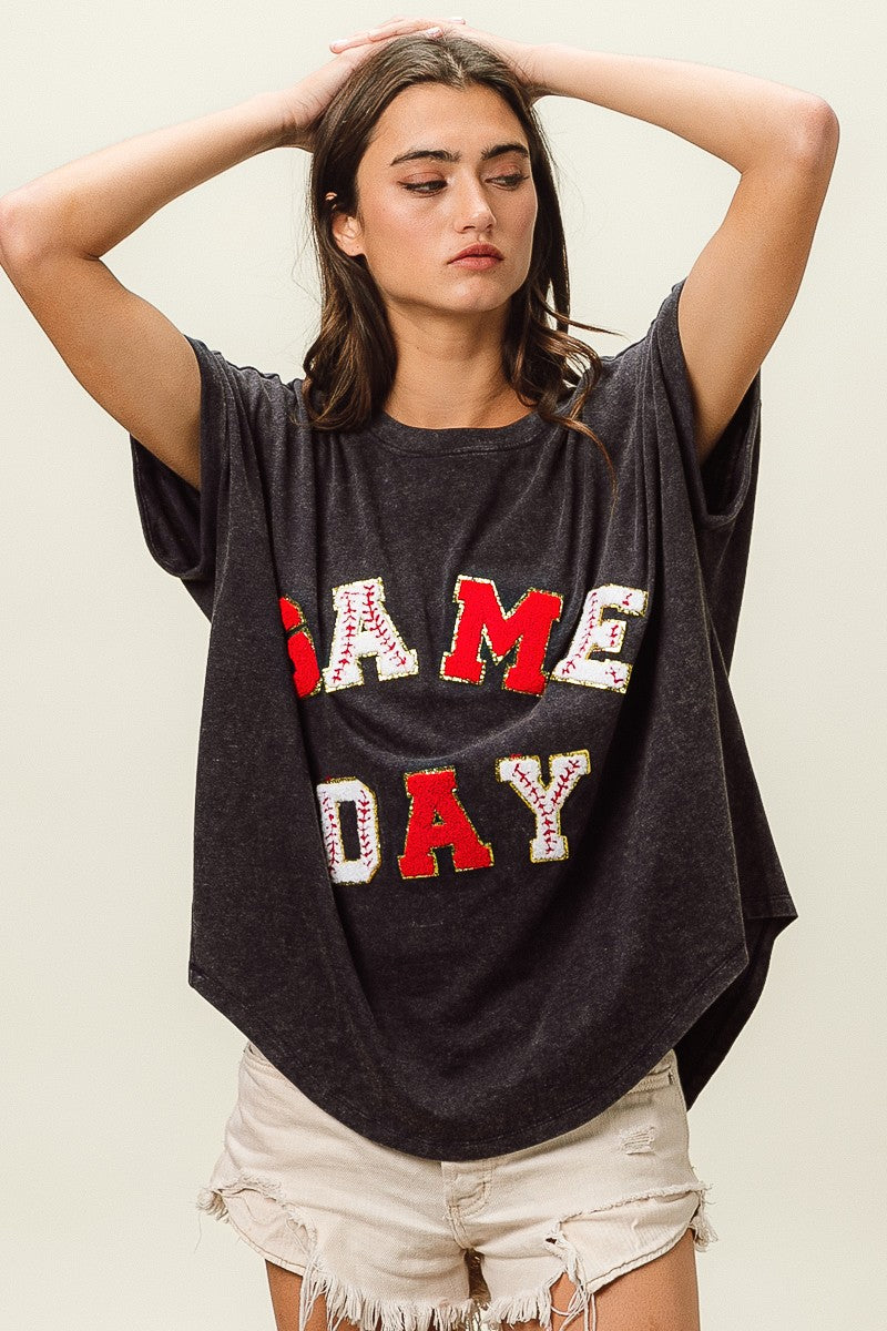 GAME DAY Baseball Fan Vintage Washed Oversized T-Shirt