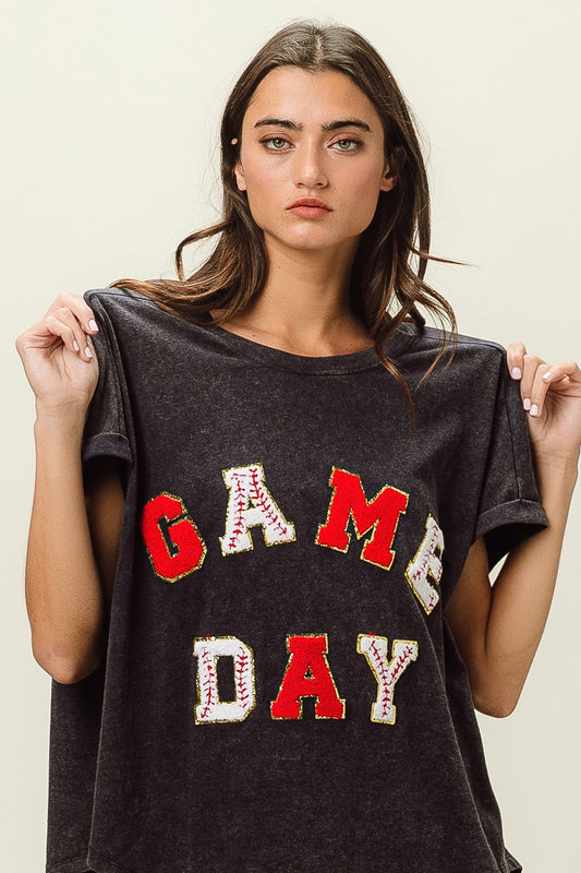 GAME DAY Baseball Fan Vintage Washed Oversized T-Shirt