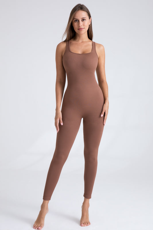 SADIE SEAMLESS ATHLEISURE BROWN UNITARD