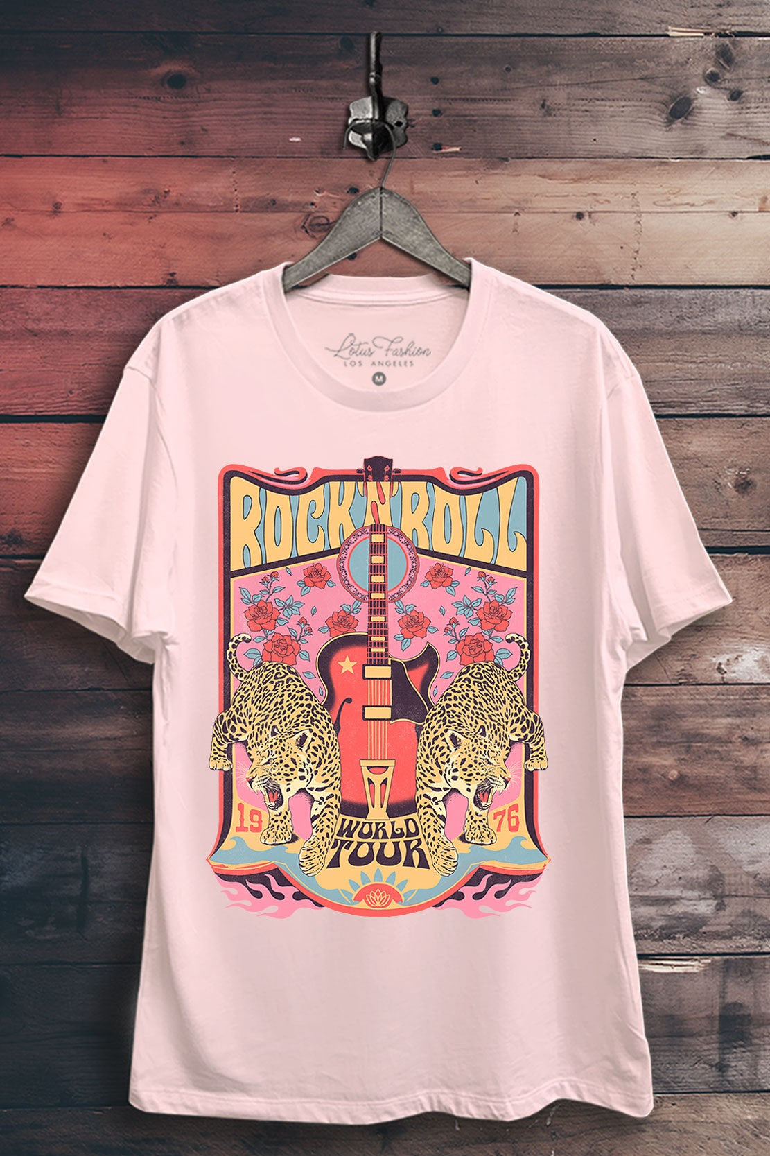 Rock & Roll World Tour Leopard Graphic T-Shirt