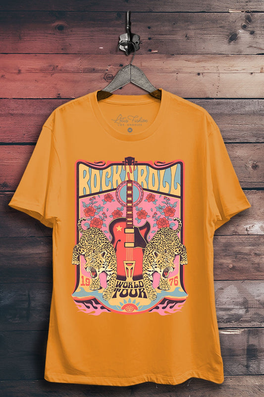 Rock & Roll World Tour Leopard Graphic T-Shirt