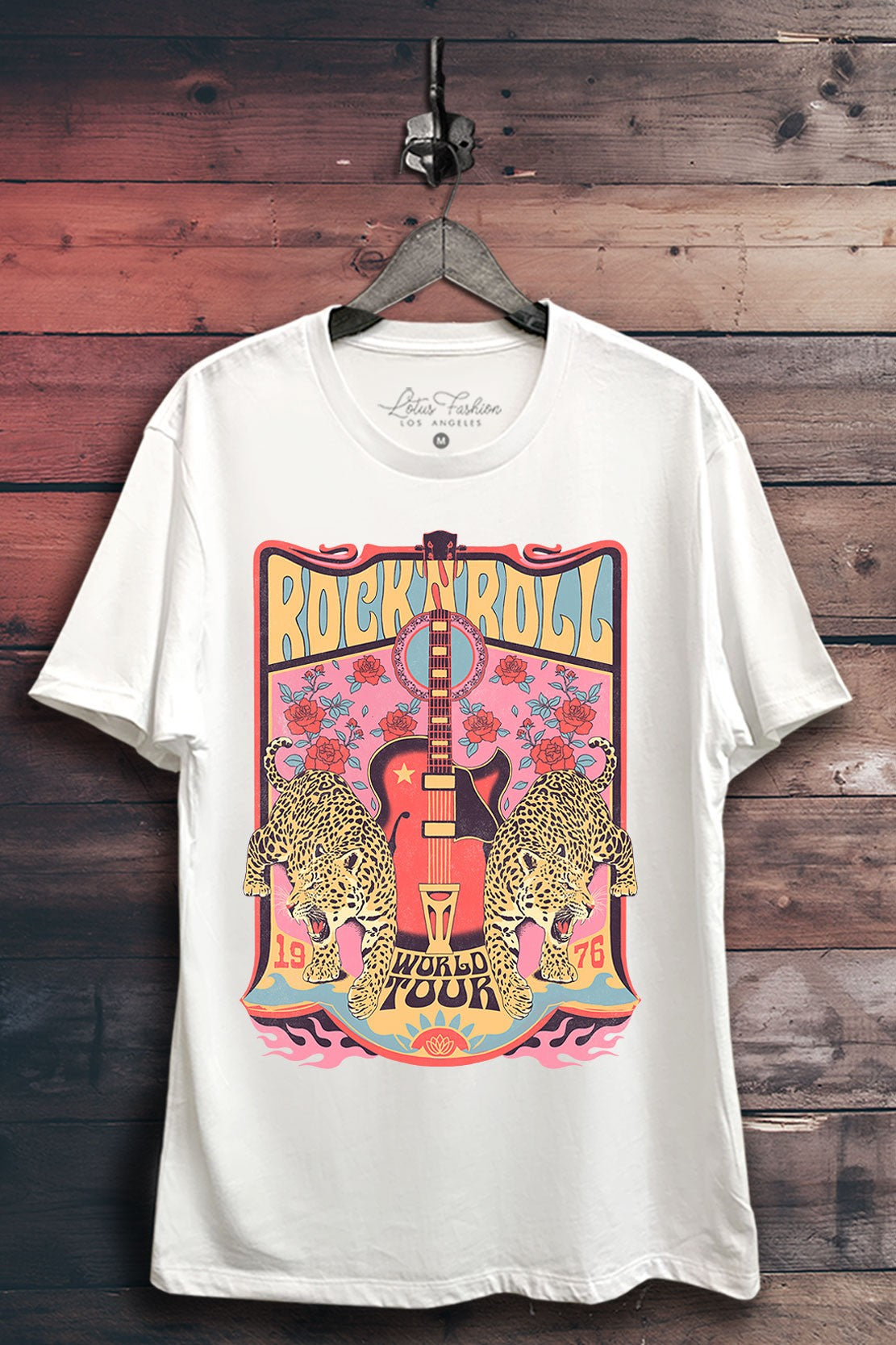 Rock & Roll World Tour Leopard Graphic T-Shirt