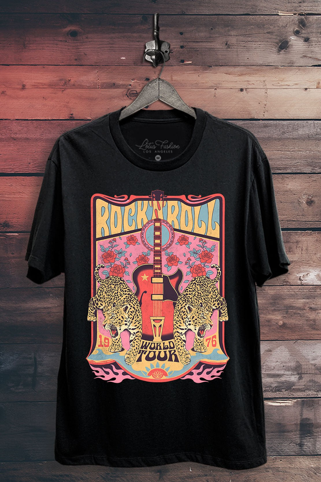 Rock & Roll World Tour Leopard Graphic T-Shirt