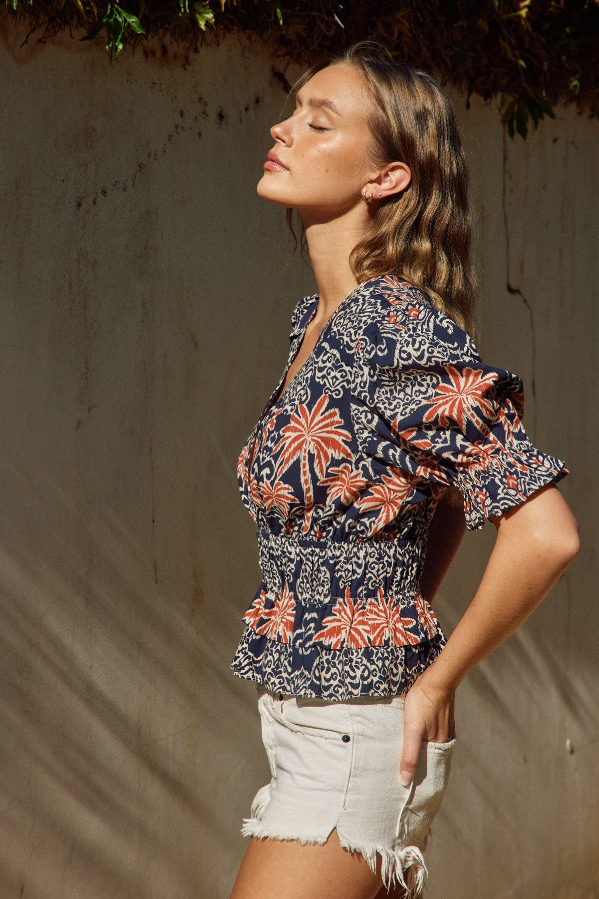 Hibiscus Lane Puff Sleeve Ruffled Top