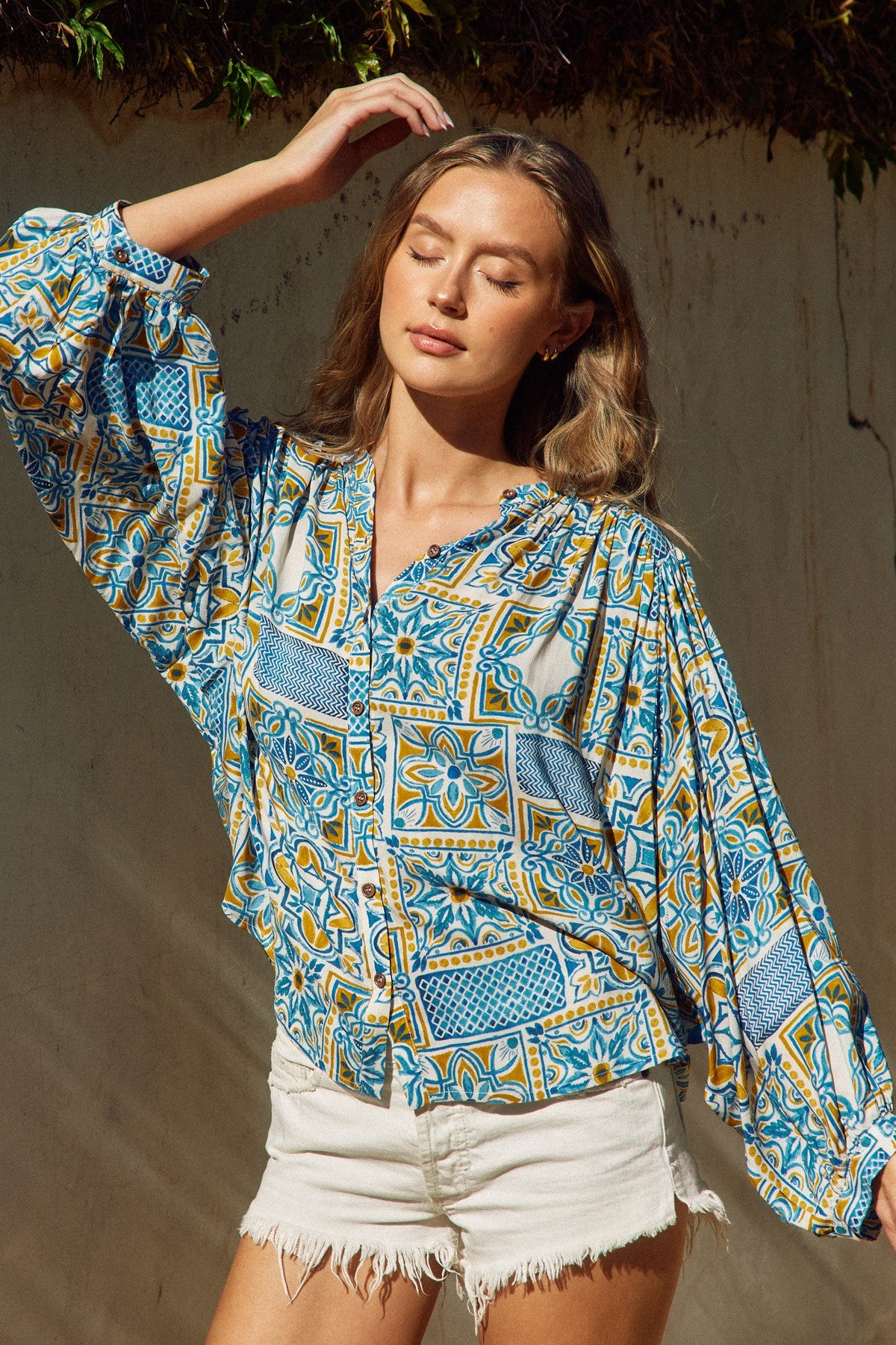 Moroccan Dream Kimono Sleeve Print Top