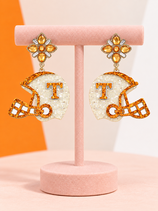 Pendientes de purpurina con casco de fútbol americano Crystal Top Tennessee Vols