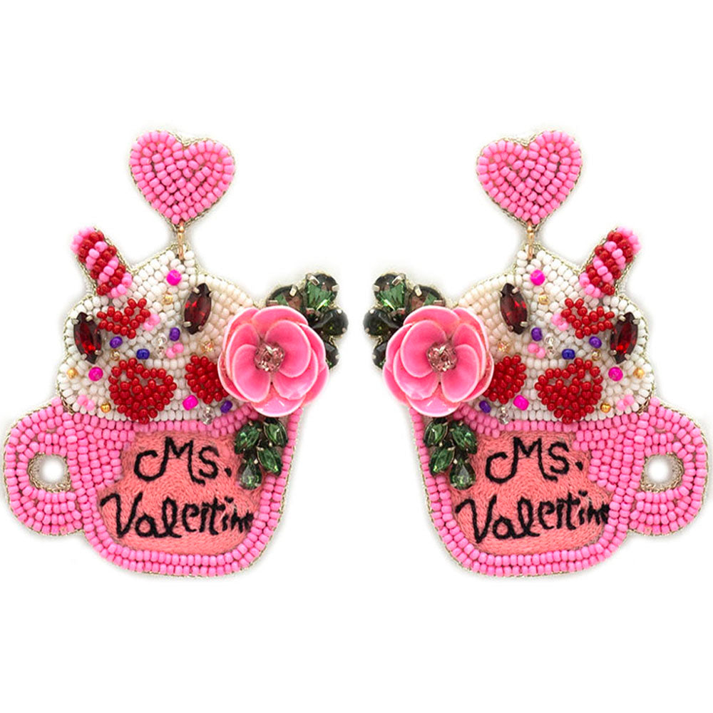 Hot Cocoa Mug MS VALENTINE Holiday Beaded Earrings