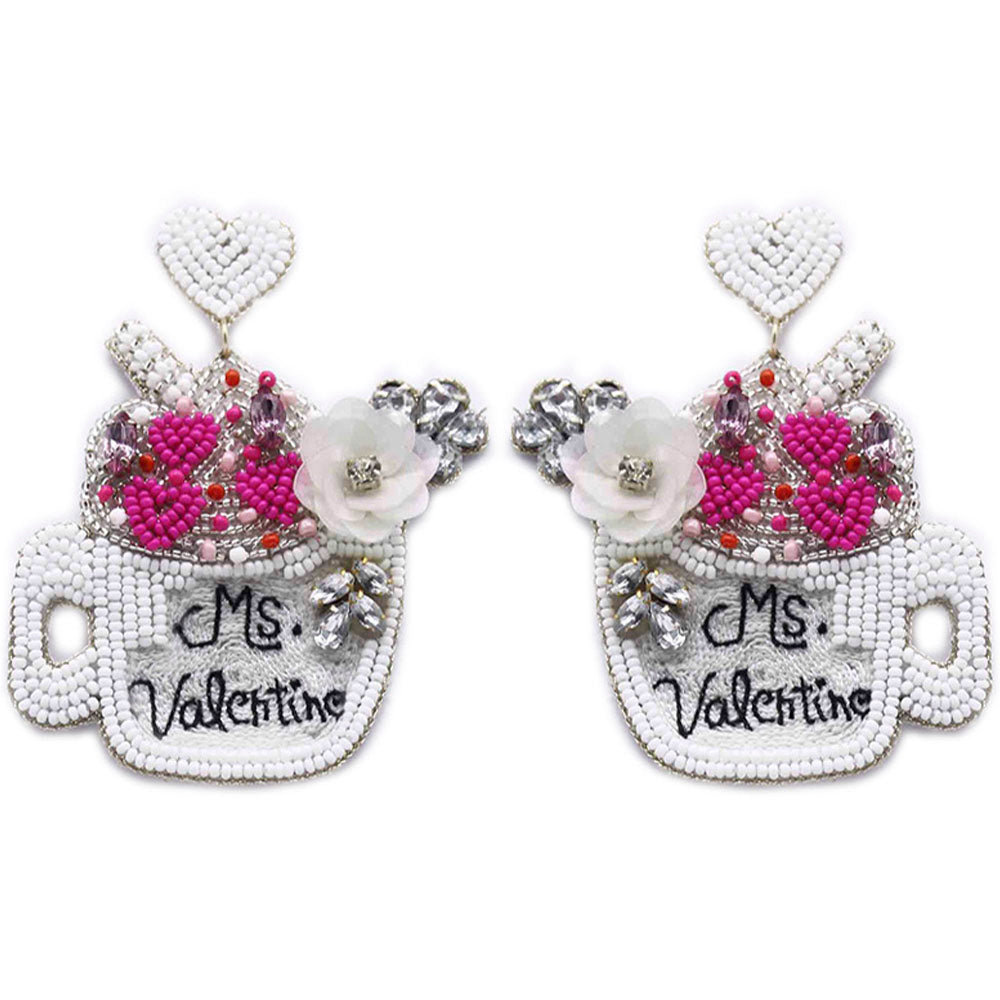 Hot Cocoa Mug MS VALENTINE Holiday Beaded Earrings