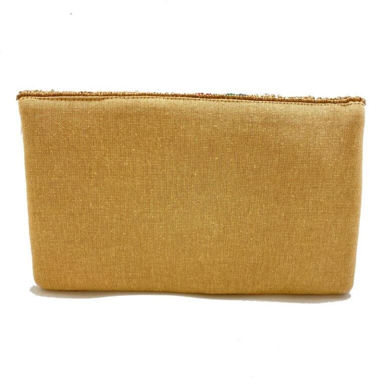 Red Green Striped Gold Beaded Clutch Bag