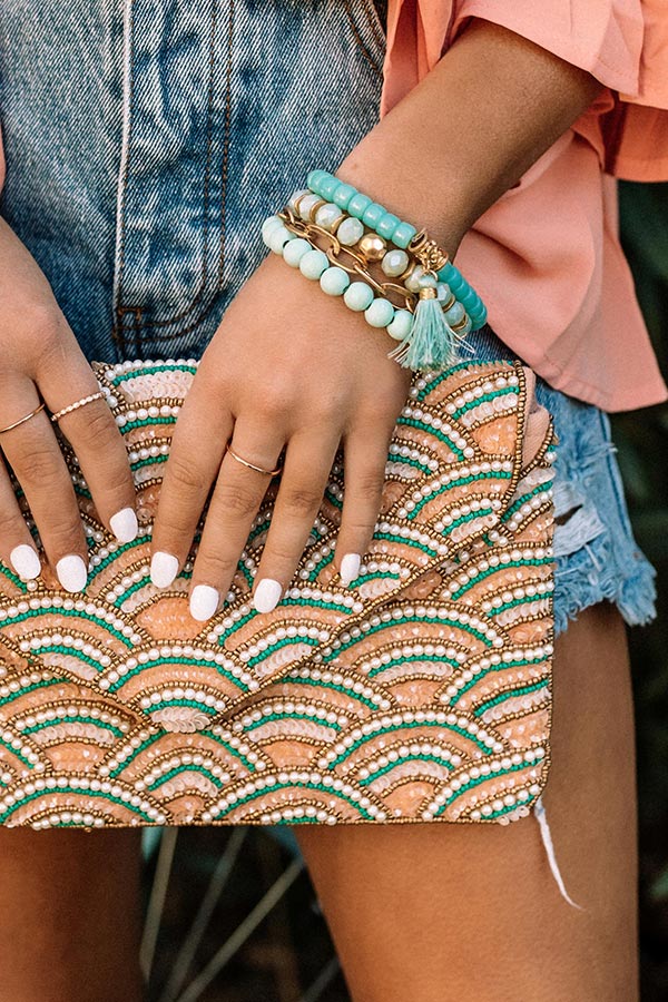 Mermaids Make Waves Seed Beaded Crossbody Clutch Bag