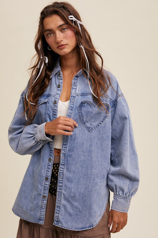 Have A Heart Oversized Blue Denim Top