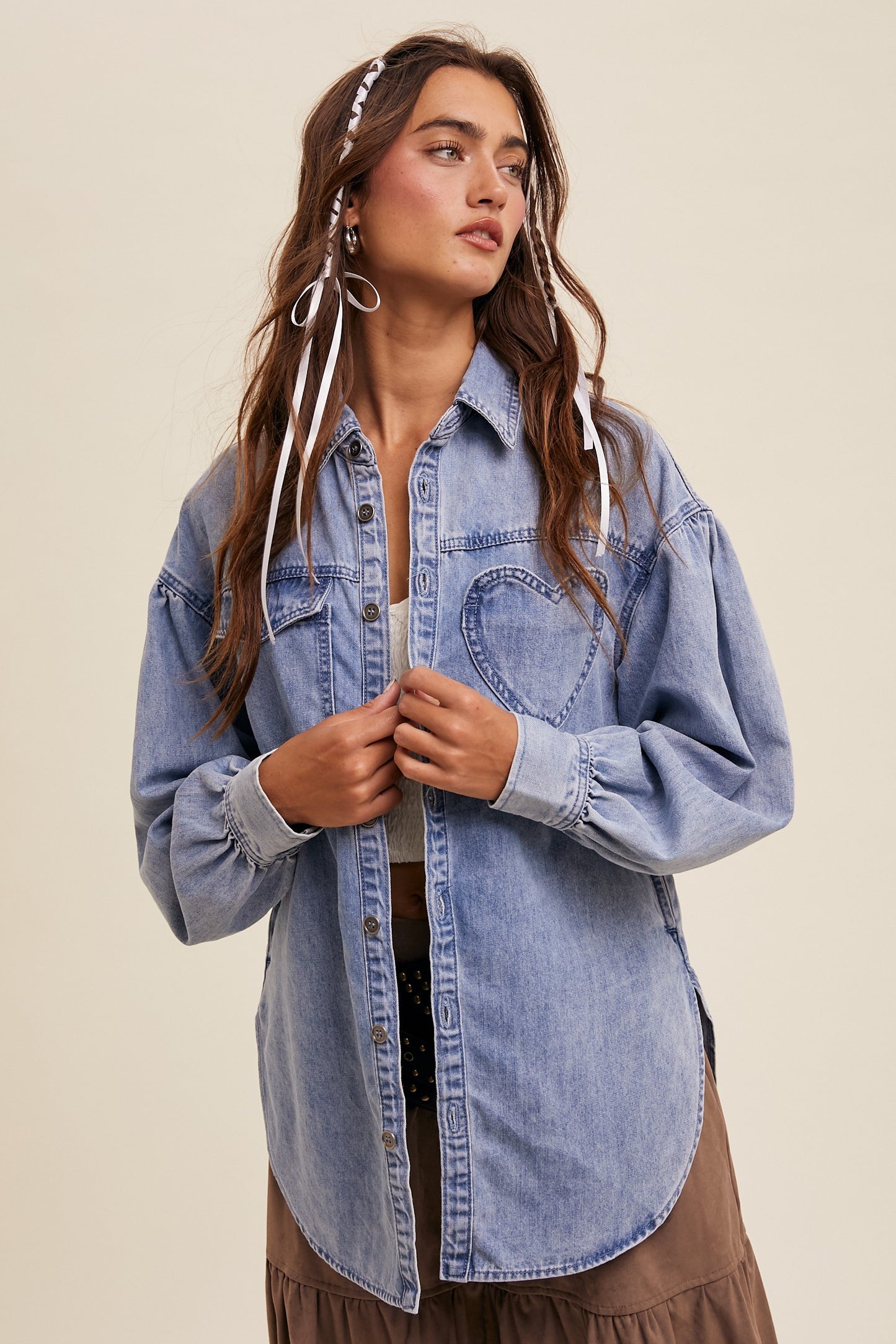 Have A Heart Oversized Blue Denim Top