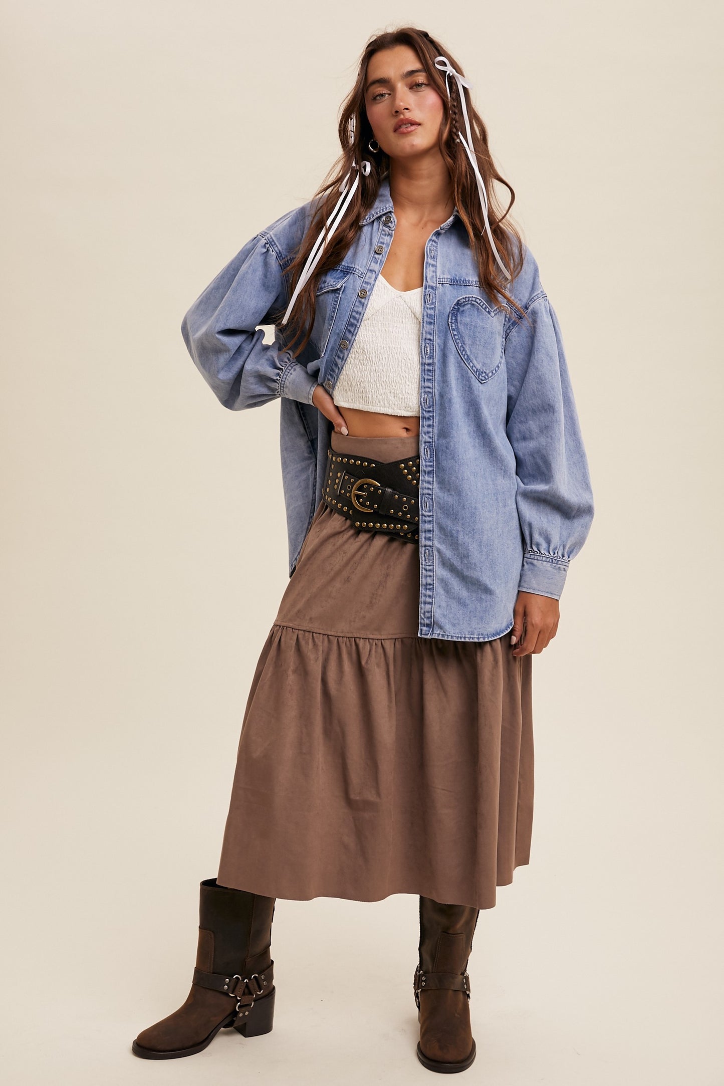 Have A Heart Oversized Blue Denim Top