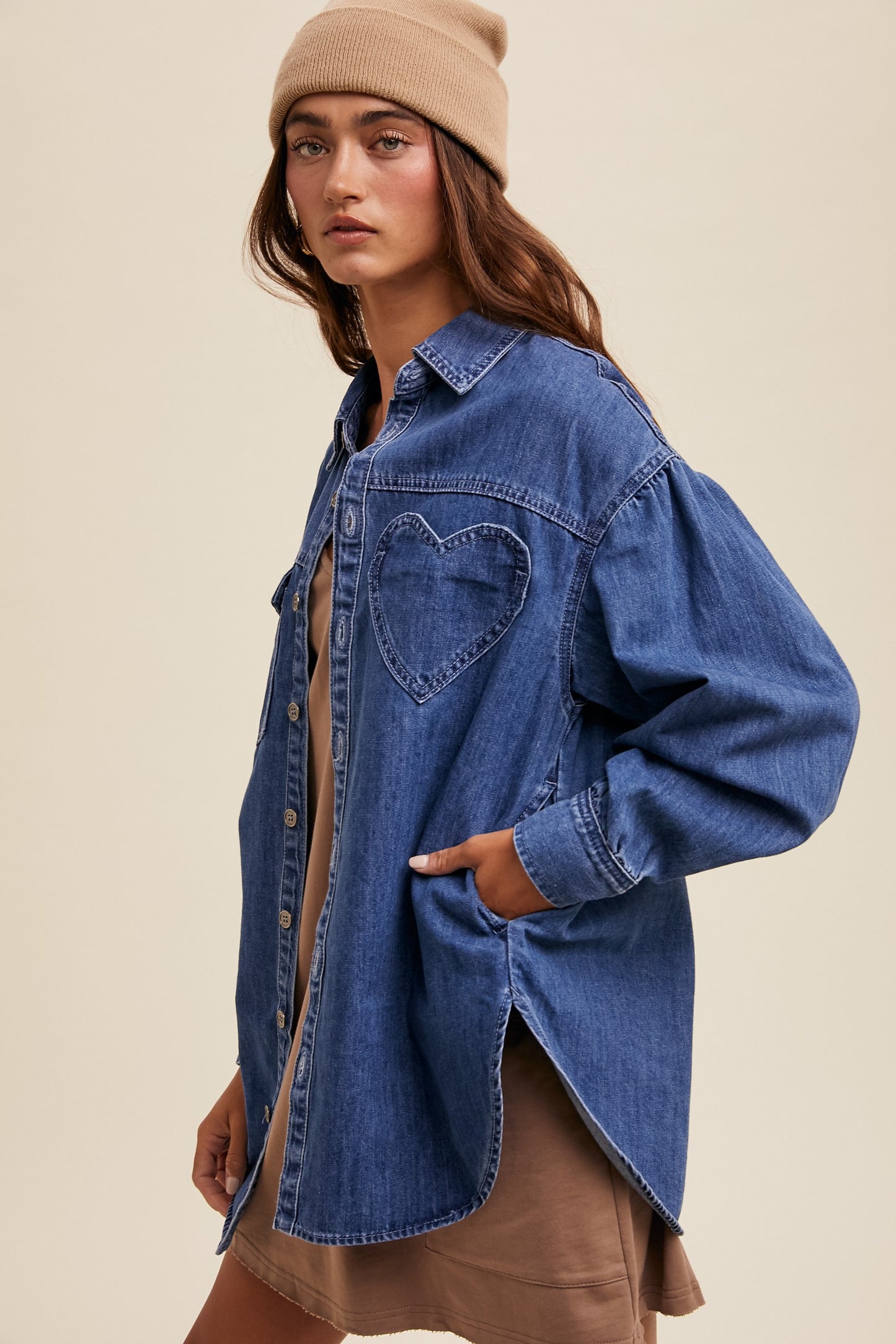 Have A Heart Oversized Blue Denim Top