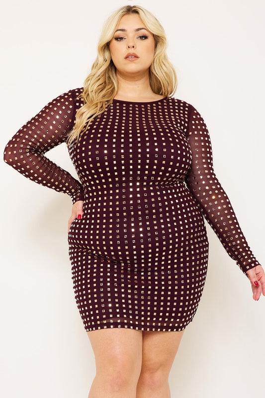 Mirror Me Curvy Party Dress in Wine