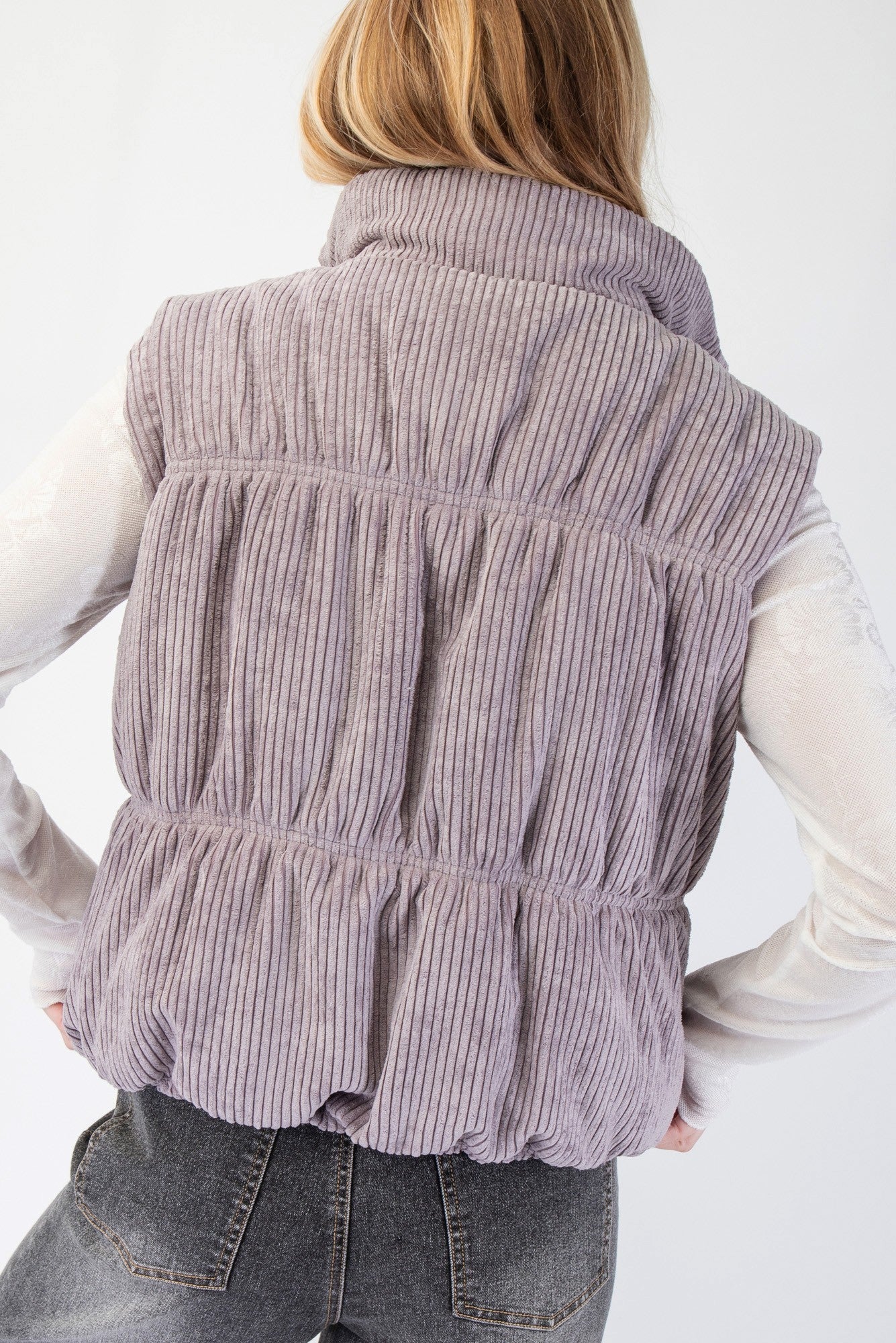 Callie Corduroy Puffer Zipper Vest in Grey