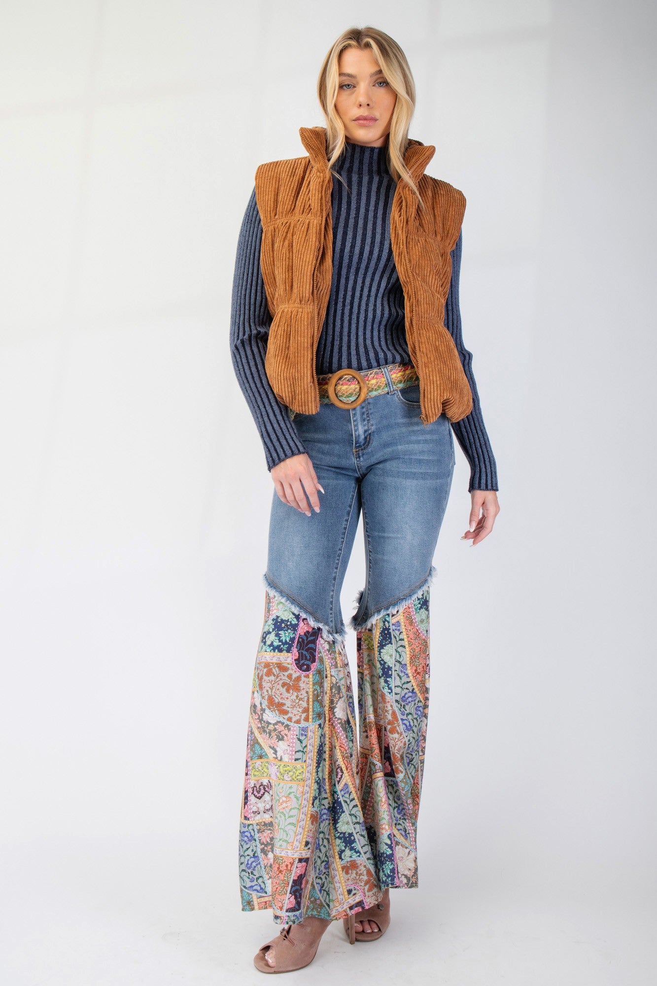 Callie Corduroy Puffer Zipper Vest in Camel