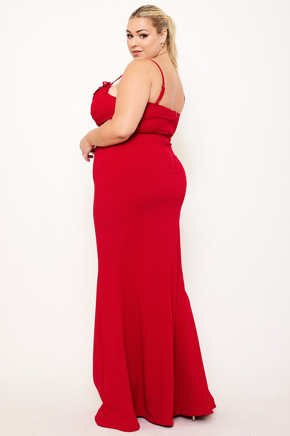 Blooming Bodice Curvy Red Mermaid Gown