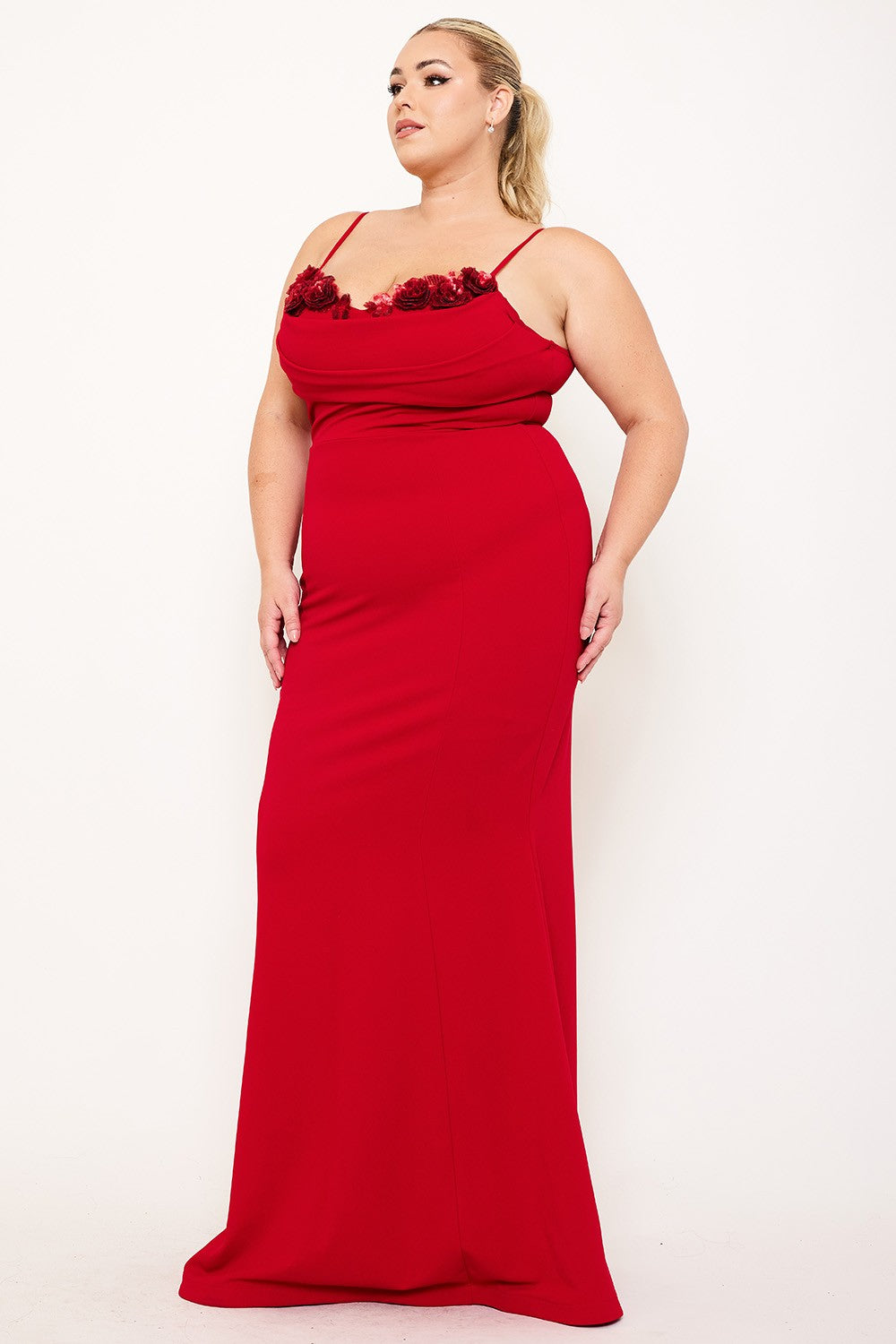 Blooming Bodice Curvy Red Mermaid Gown