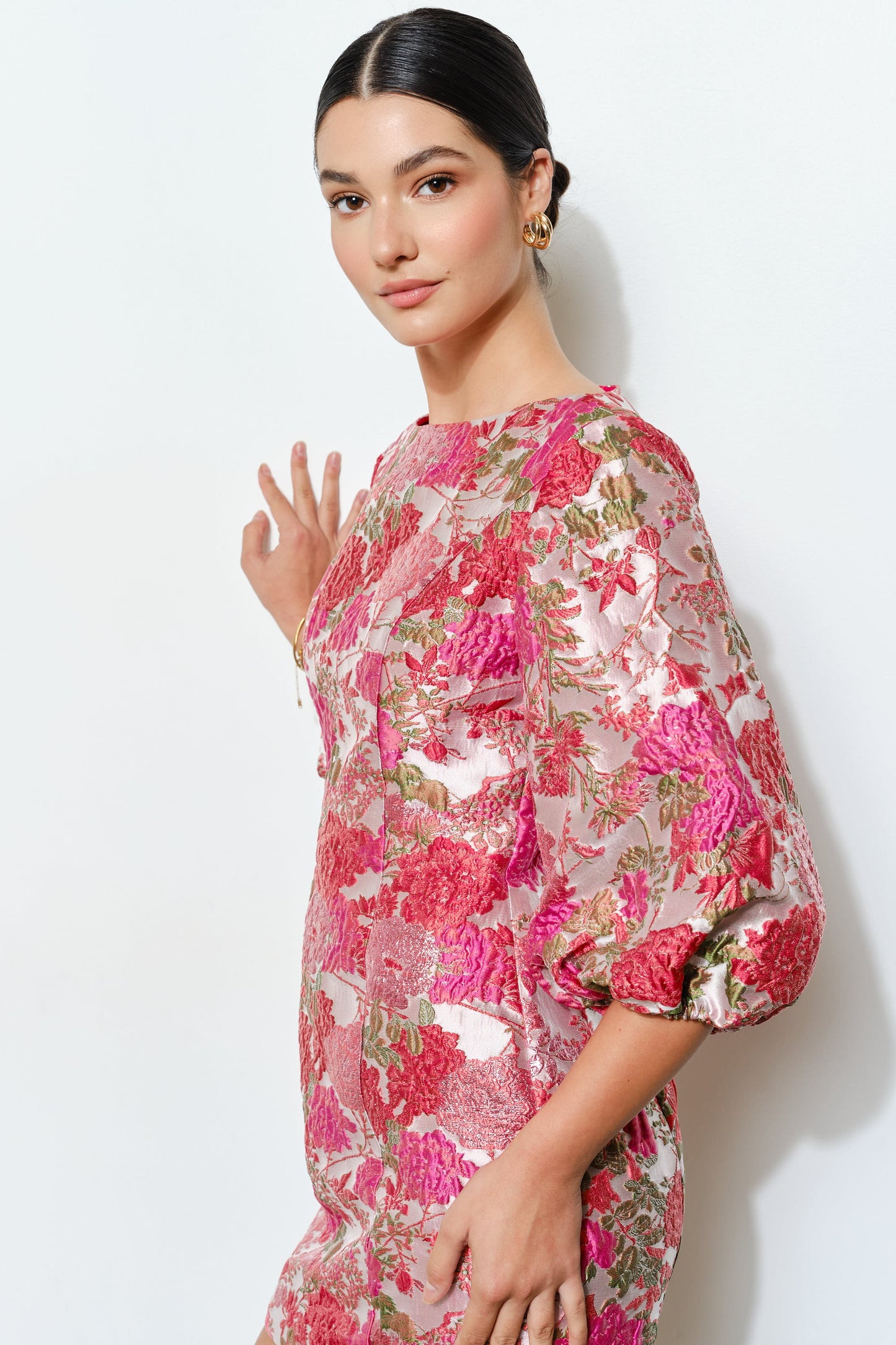 Pink Peony Petals Jacquard Mini Dress