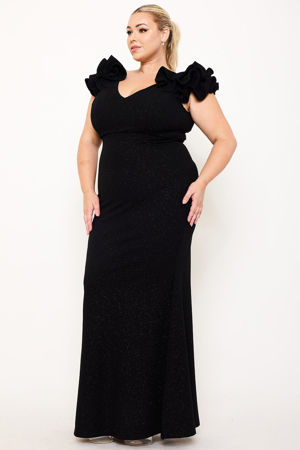 Black Stardust Curvy Collection Mermaid Gown