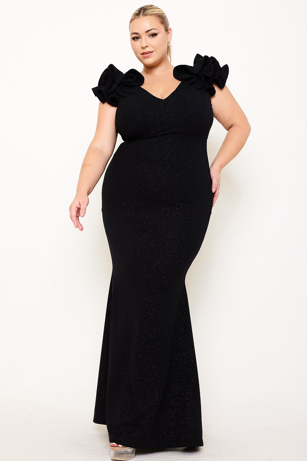 Black Stardust Curvy Collection Mermaid Gown
