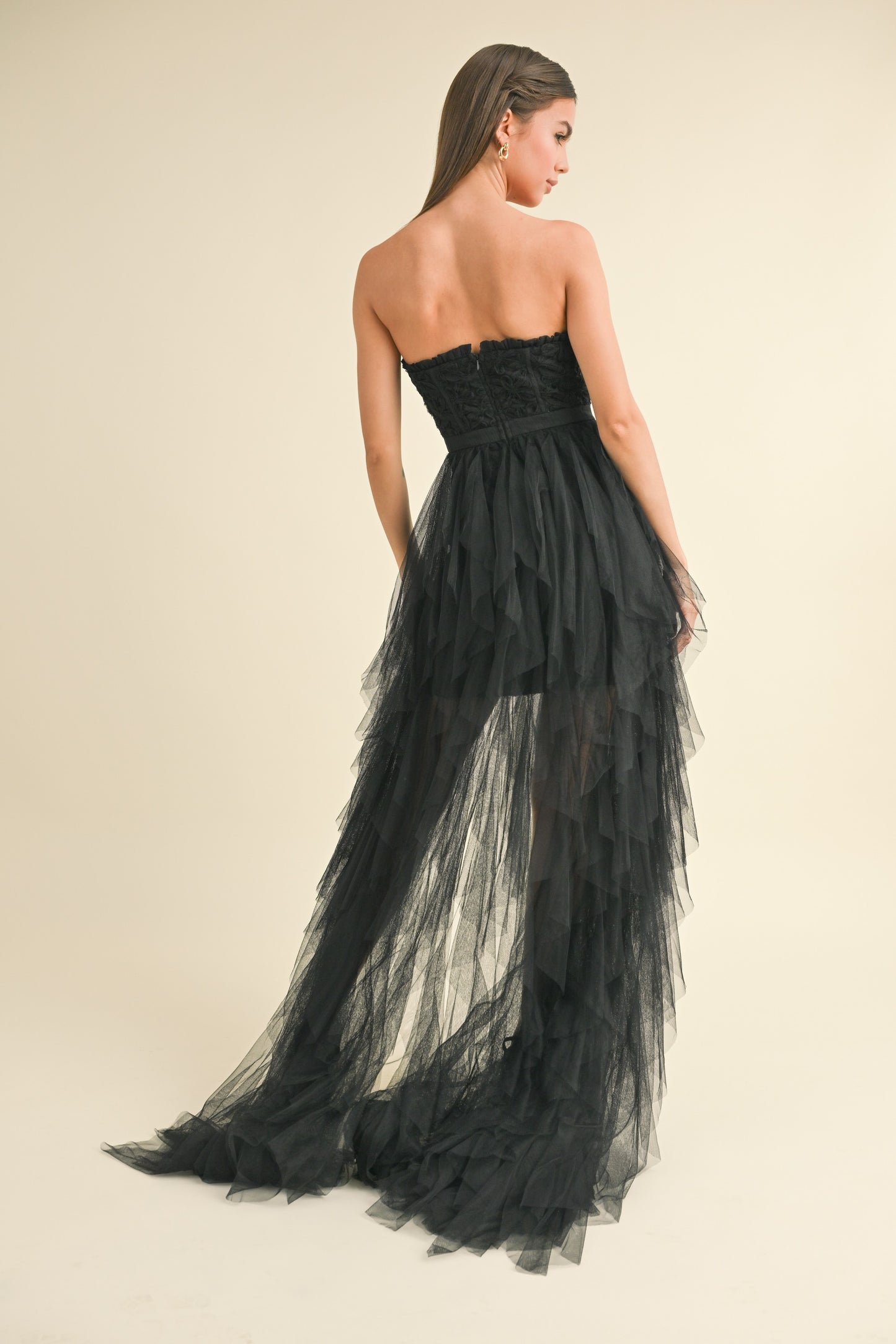 Aria Dance With Me Tulle Ruffle Dress in Black