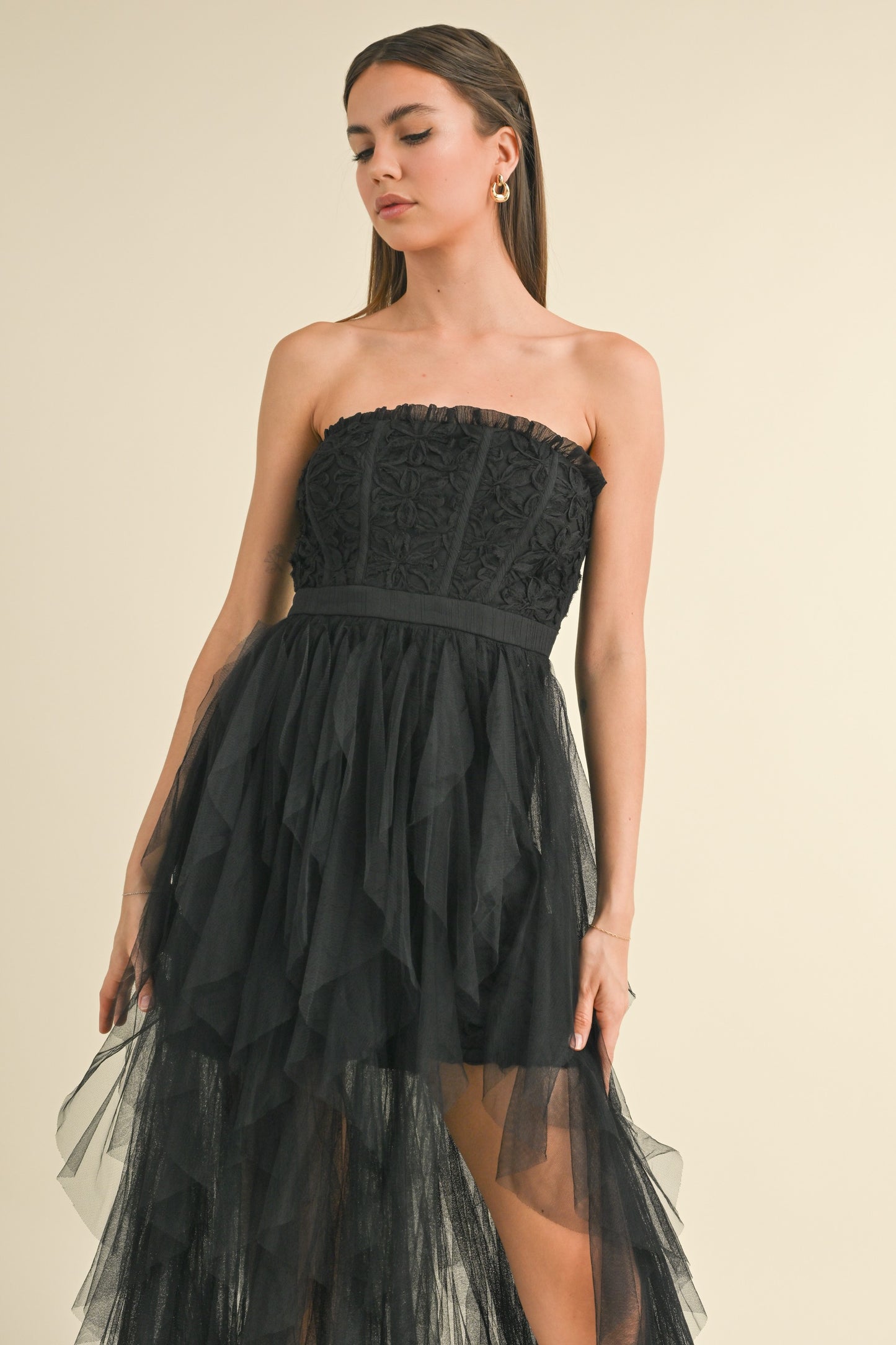 Aria Dance With Me Tulle Ruffle Dress in Black