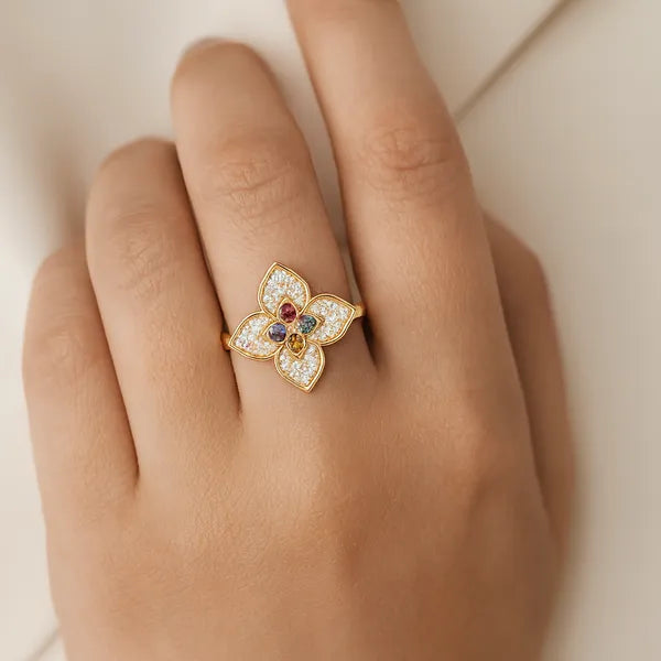 Multi-Gemstone CZ Gold Clover Ring