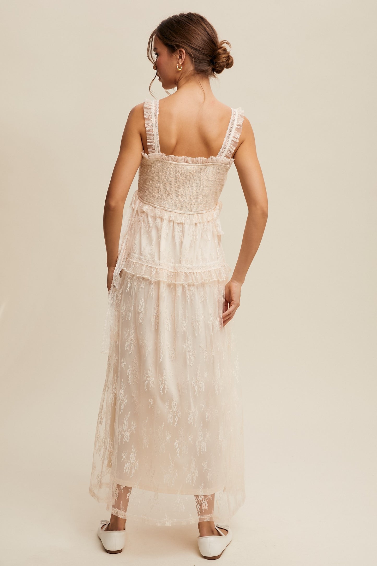 The Thia Romantic Boho Lace Maxi Dress in Cream