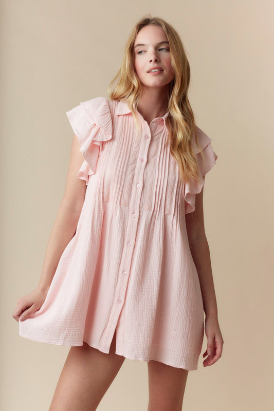 Ruffled Sleeve Lace Front Mini Dress