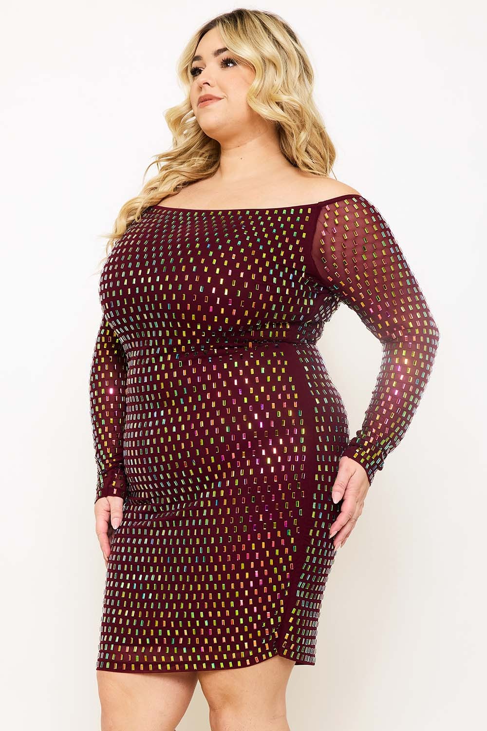 Mirrored Image Curvy Party Dress in Wine