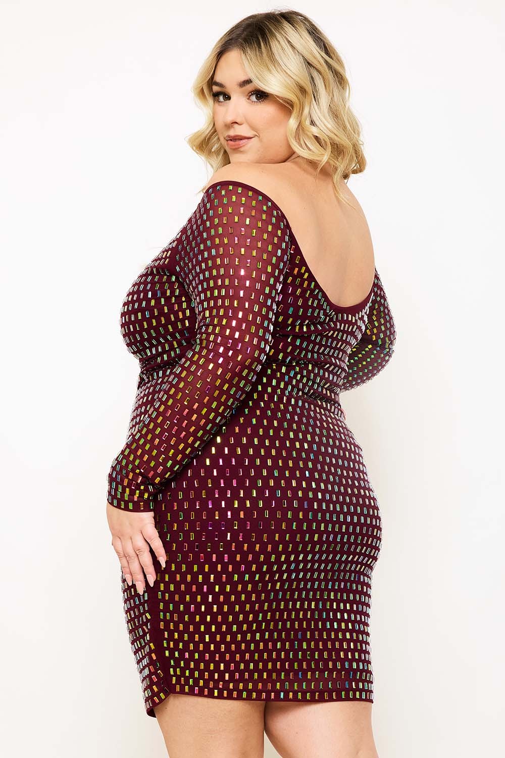Mirrored Image Curvy Party Dress in Wine