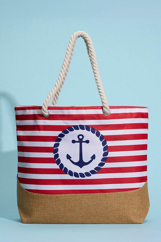 Nautical Striped Rope Handle Tote Bag