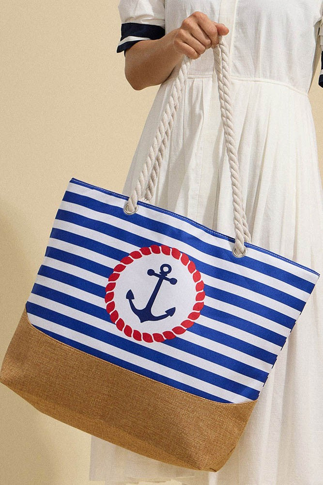 Nautical Striped Rope Handle Tote Bag