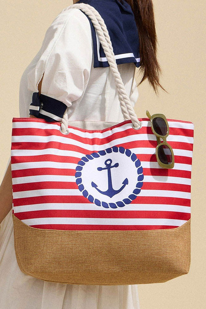 Nautical Striped Rope Handle Tote Bag