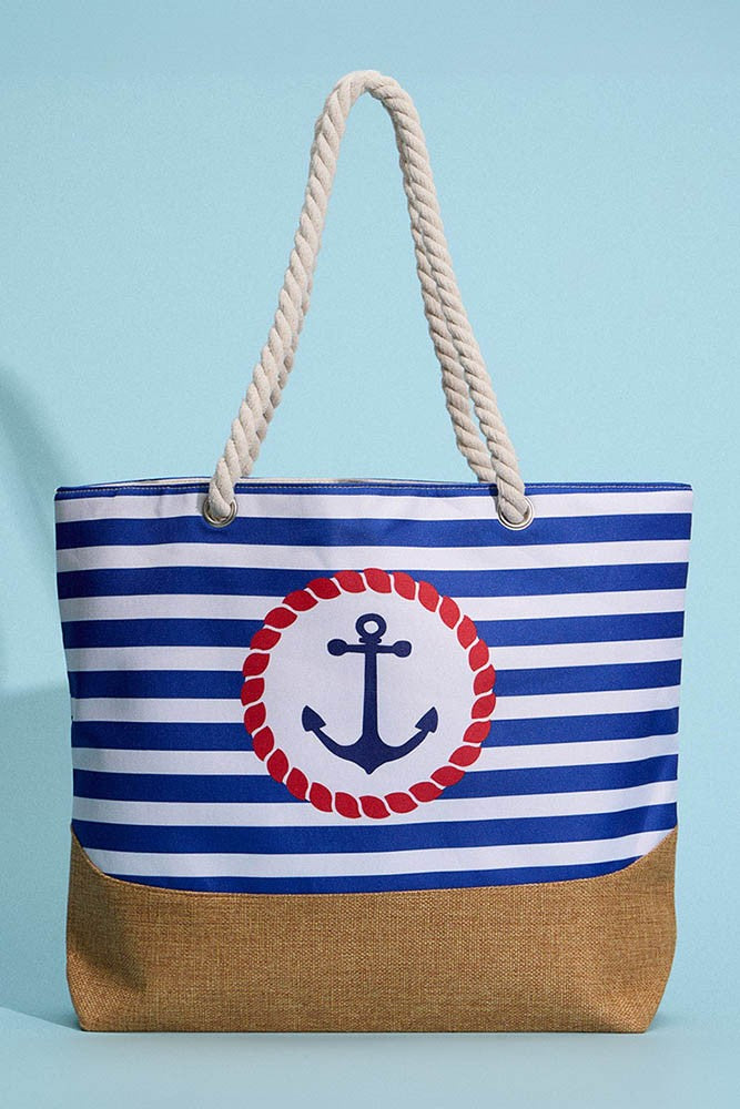 Nautical Striped Rope Handle Tote Bag