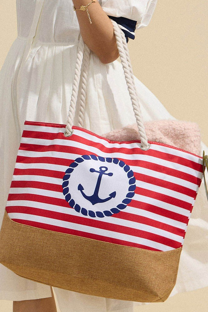 Nautical Striped Rope Handle Tote Bag