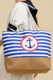 Nautical Striped Rope Handle Tote Bag