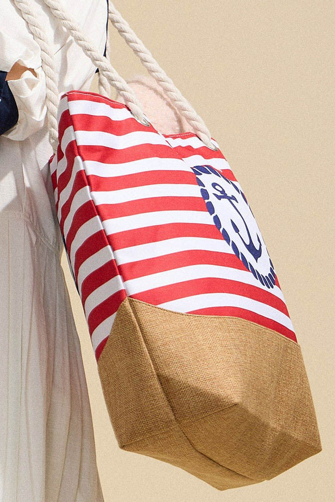 Nautical Striped Rope Handle Tote Bag