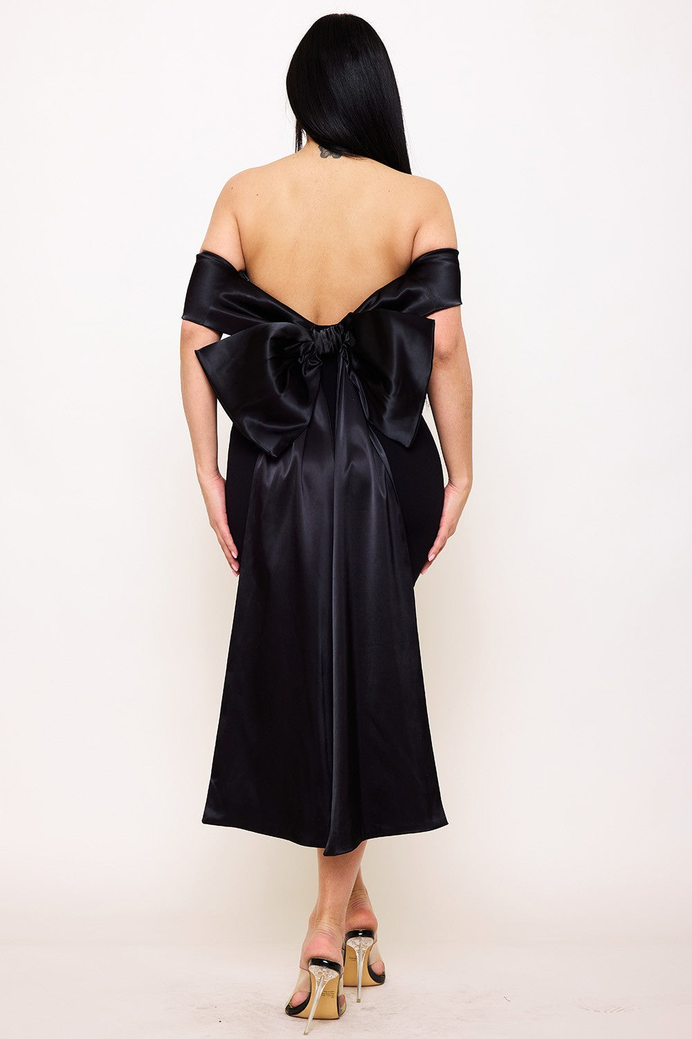 Wrapped In A Bow Party Mini Dress in Black