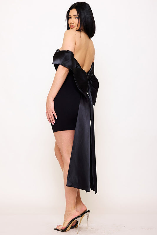 Wrapped In A Bow Party Mini Dress in Black
