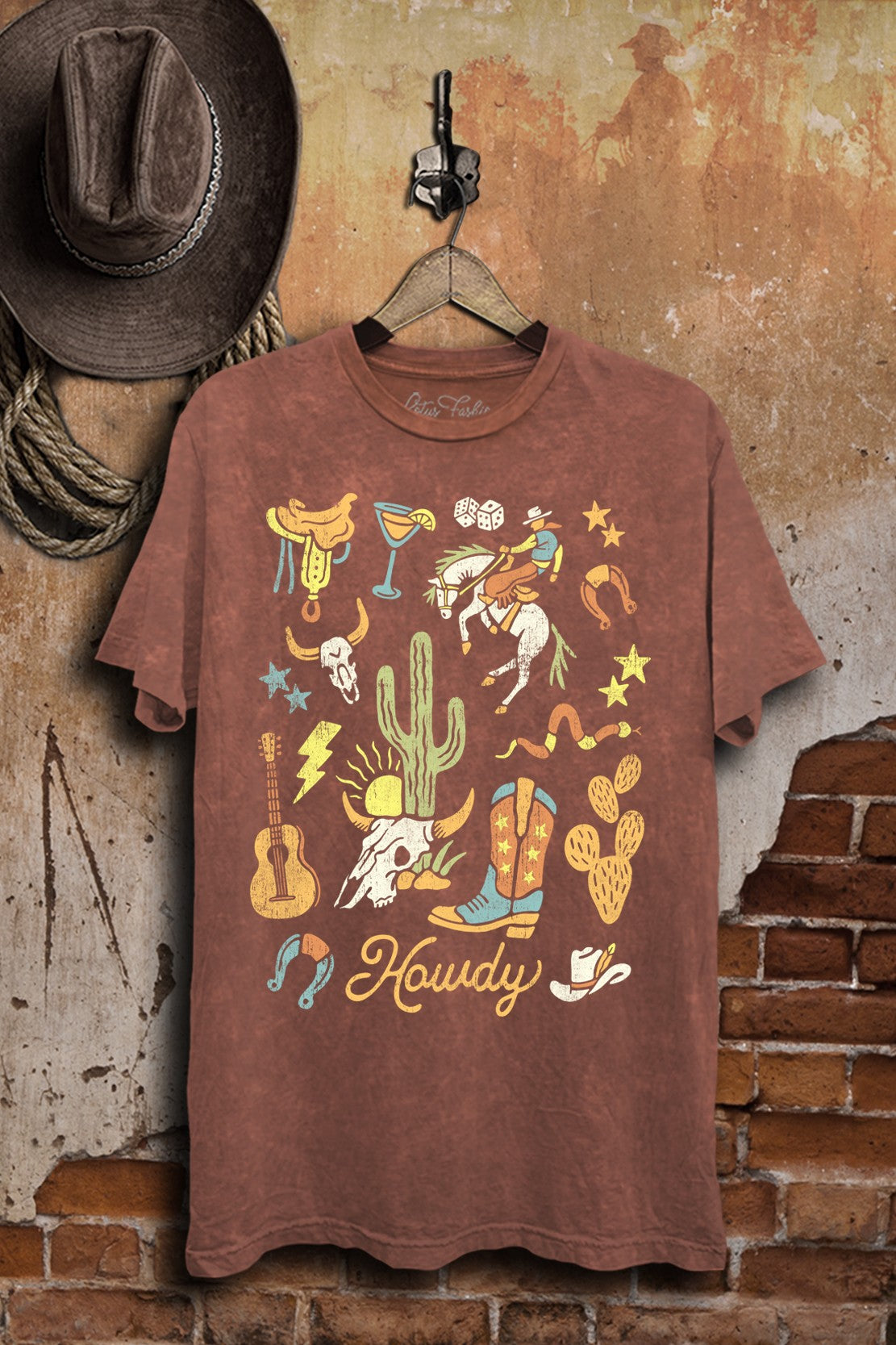 Howdy Collage Theme Western Graphic T-Shirt