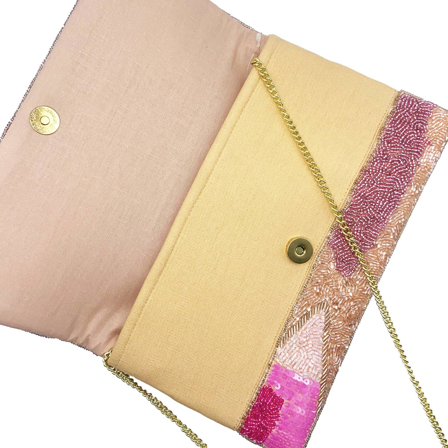Cherry Wave Seed Beaded Pink Fuchsia Crossbody Clutch Handbag