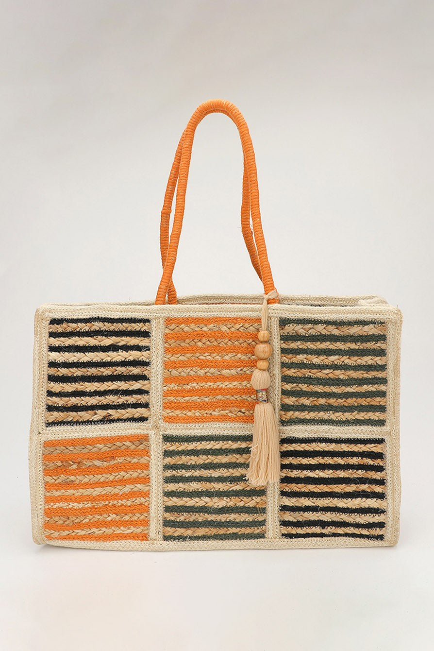 Resort Ready Striped Woven Tote Bag
