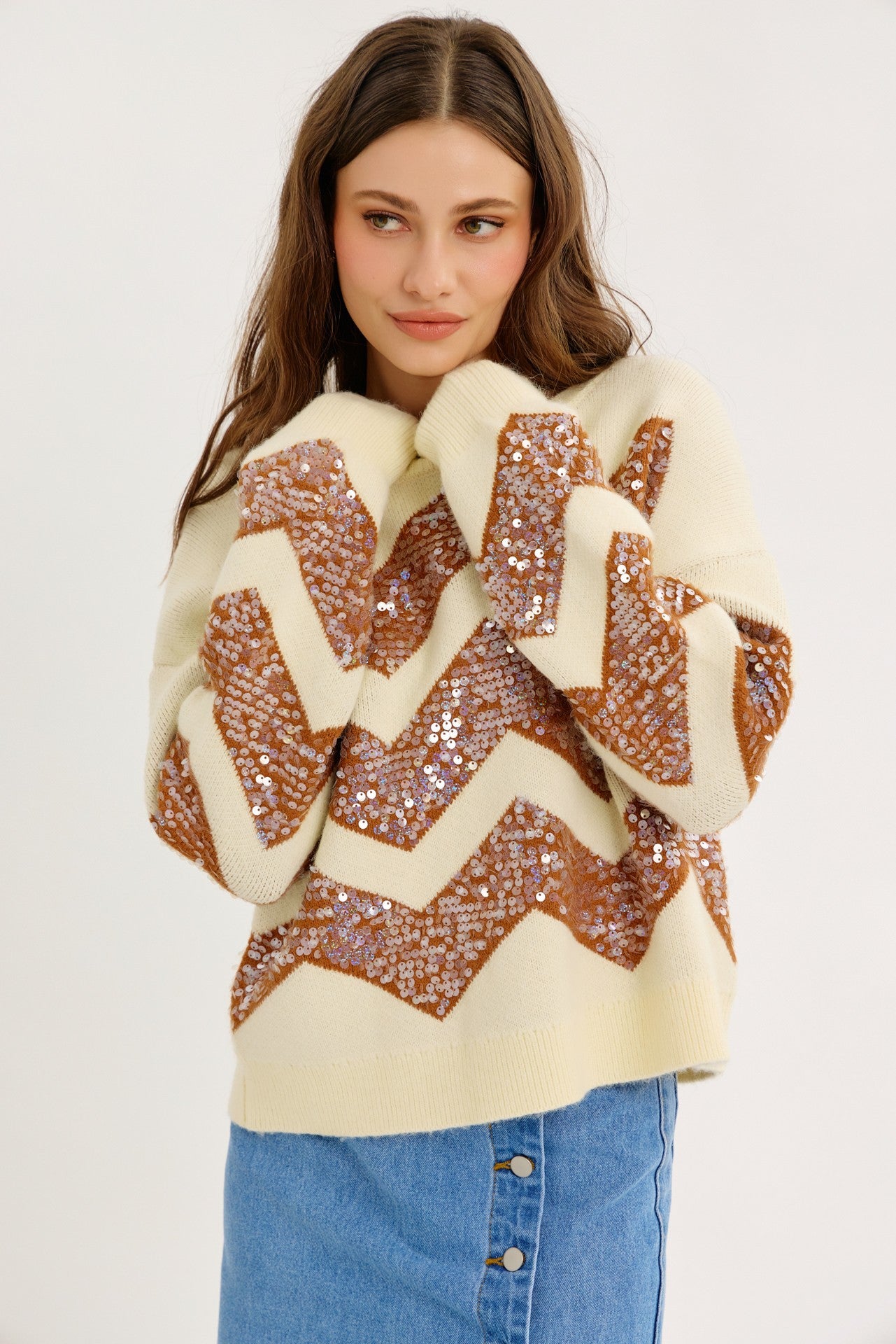 CHEVRON SPARKLE SWEATER