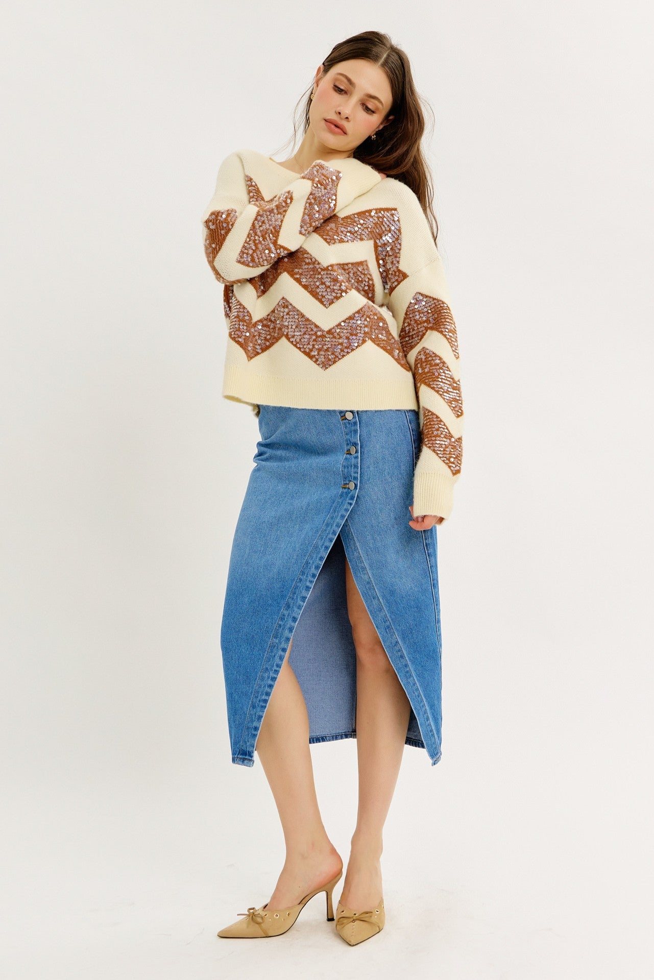 CHEVRON SPARKLE SWEATER
