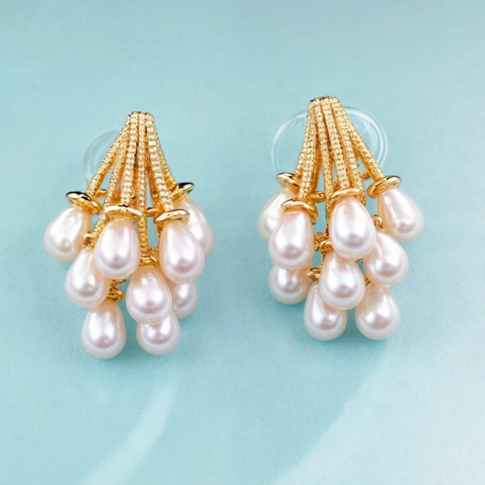 Cascade of Pearls Dainty Gold Earrings